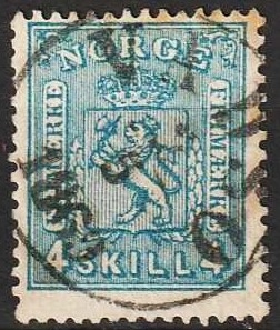FRIMÆRKER NORGE | 1867 - AFA 14 - 4 sk. blå - Stemplet